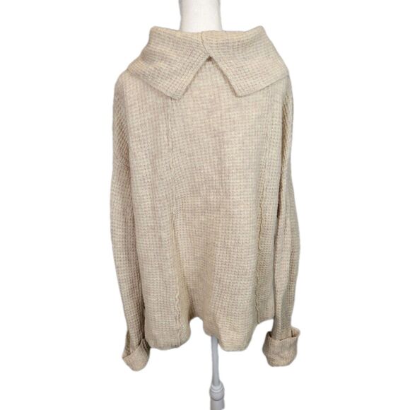 Free People Sidewinder Wool Waffle Knit Pullover Sweater Womens Large Oatmeal - Picture 3 of 8